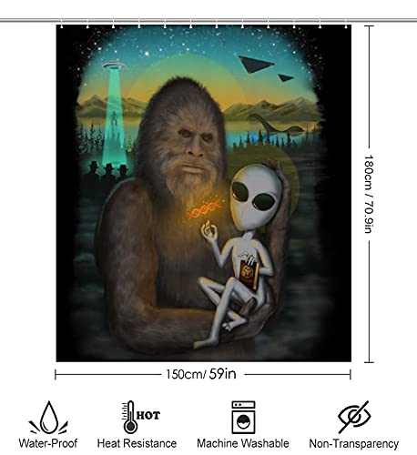 Neil Banek Aliens And Bigfoot Home Decor Shower Curtain Waterproof Bathroom Shower Curtain Quality Polyester Bathroom Shower Curtain Set With Hooks 60" X 72" #TOP5