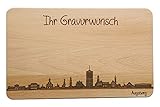 SNEG Brotzeitbrett Augsburg Skyline | Frühstücksbrettchen aus Buche | Holz Schneidbrett | Geschenk mit Gravur | Frühstücksbrett | Bayern (22x14x1 cm - mit persönlicher Gravur)