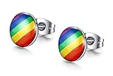 Stainless Steel Fashion Rainbow Ear Stud Earring for Gay & Lesbian Pride (1 Pairs colorfulER0011)