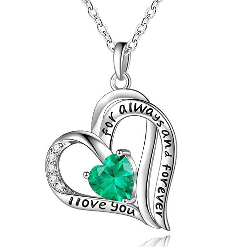 Heart Birthstone Necklace for Women, S925 Sterling Silver Necklace for Women Emerald Necklace May Birthstone Necklace Mothers Day Gifts for Mom Jewelry Gifts for Women Mom Wife Girlfriend Grandma