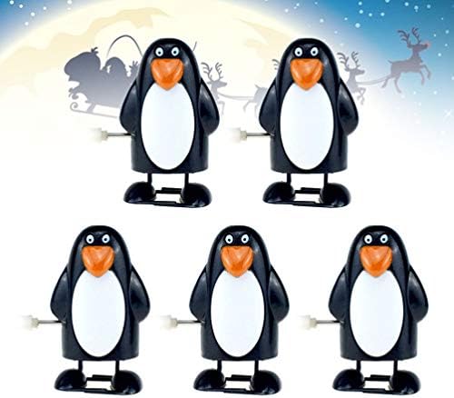 Toyvian Christmas Wind Up Toys Slim Penguin Clockwork Walking Toy Goodie Bag Fillers Xmas Party Favors Gift for Kids 5pcs