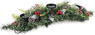 Christmas Candle Holder Centerpiece for Table - Foldable Big Size 720mm-Pine Cones Red Berry Table Centerpieces with 3 Candles Holders for Dining Room, Kitchen, Mantel, Christmas Holiday