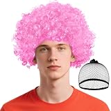 BSBUY Peluca de Payaso Rosa, Peluca Rizada de Payaso, Accesorio de Disfraz de Discoteca de los Años 70 y 80, Unisex, para Fiesta Cosplay Espectáculo Circo Carnaval