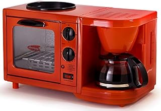 Americana EBK-200R Retro Nostalgia 3-in-1 Breakfast Maker Station 4 Cup Coffeemaker, Toaster Oven
