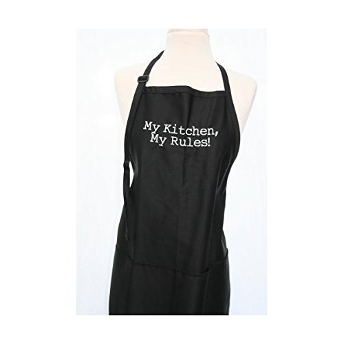 KNBC Graphics Black Embroidered Apron My Kitchen, My Rules