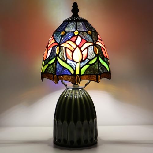 Handcrafted Tiffany-style stained-glass mushroom lamp (12.5-in red tulip) — view 7