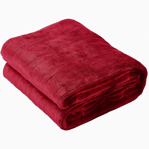 Tefici Electric Heated Blanket Throw Super Cozy Soft 2-Layer Flannel 50 x 60 Heated Throw with 3 Heating Levels & 4 Hours Auto Off Machine Washable ETL&FCC Certified Home Office Use Red