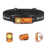 OLIGHT Perun 3 Mini Stirnlampe LED Wiederaufladbar, 1250 Lumen Superhell Kopflampe Headlamp mit Rotlicht und 8 Lichtmodi, IPX8 Wasserdichte Stirnleuchte, Ideal für Outdoor, Angeln, Notfall Orange