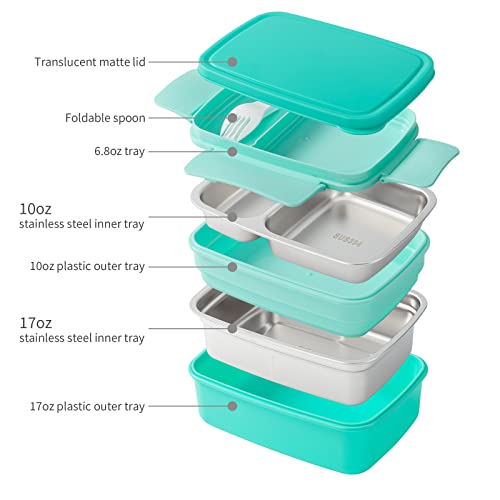 Freshmage Stainless Steel Bento Box Adult Lunch Box, Leakproof Stackable Large Capacity Dishwasher Safe Lunch Container With Divided Compartments, Green #TOP2