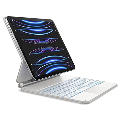Dracool Keyboard Case for iPad Pro 2022 11-inch. Air 5th Gen 10.9-inch Keyboard with Trackpad Magnetic 7-Color Backlit Magic Type Keyboard for iPad Pro 11 4th/3rd/2nd/1st Gen, Air 4, QWERTY, White Cover