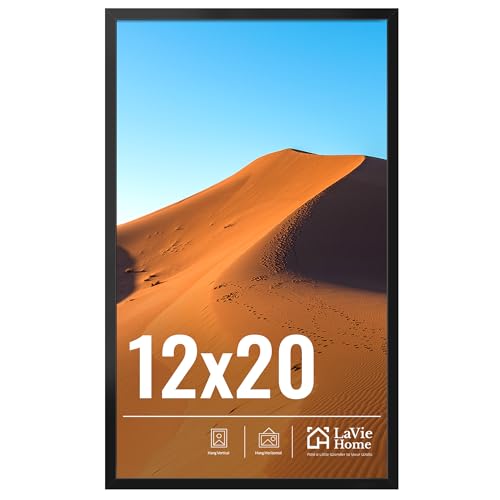 LaVie Home 12x20 Picture Frame for Wall Display, 12x20 Black Picture Frame with HD Plexiglas, 12 x 20 Poster Frame 1 Pack, Display Frame for Vertical or Horizontal, Classic Collection