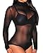 HUUSA Sexy Womens Black Mesh Unlined Mock Neck Corset Bodysuit (Medium, Black)