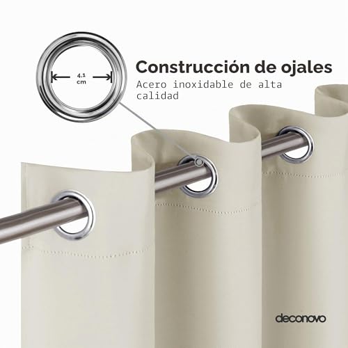 Miniatura 5 de Deconovo Cortinas Dormitorio Salon Opacas Moderna Con Ojales, Cortinas Termicas Aislantes Frio Y Calor 140x260 Cm Ancho X Alto Beige Claro, 1 Pieza