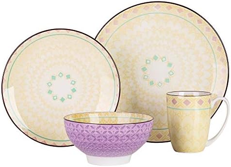 vancasso Tulipanowy zestaw naczyń obiadowych, 48-częściowy porcelanowy zestaw obiadowy  wielokolorowy japoński serwis obiadowy, marokańskie naczynia z talerzem obiadowym, talerzem deserowym, miską na