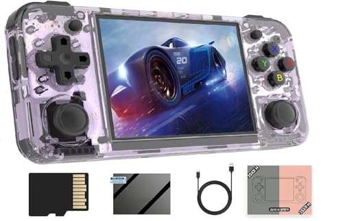RG35XXH - Gioco portatile retrò con sistema Linux, schermo IPS da 3,5 pollici, scheda TF 64G integrata 5516, supporta applicazioni multimediali e uscita TV (viola)