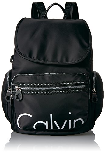 Calvin Klein Athliesure Nylon Multi-Pocket Backpack Shoulder Bag, BLK/WHT, One Size