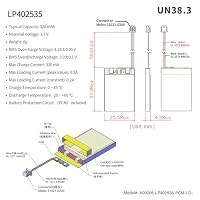 EEMB Lithium Polymer Akku 3,7 V 320mAh 402535 Wiederaufladbarer Lipo-Akku mit Molex-Anschluss für VXI Blue Parrott – bestätigen Sie die Polarität des Geräts und des Anschlusses vor dem Kauf(100) – Ansicht 2
