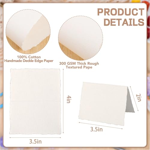 Image of 25 Sheets Watercolor Paper 3.5 x 2, 300 GSM Deckled Edge Paper Rough /Textured Handmade Paper for Watercolors, Wedding Invitations, Cards, Crafts