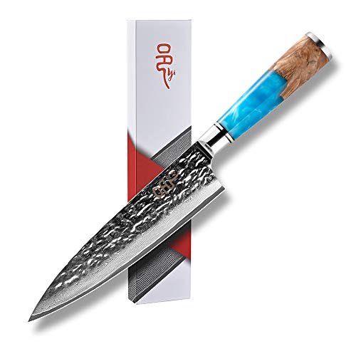 Chef Knife, Yi Professional Chef Knives 8 Inch Kitchen Knives Ultra Sharp Utility Knife Kitchen High Carbon Stainless Steel Damascus Cleaver Knife - Ergonomic Handle