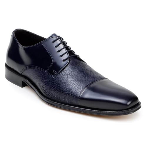 Belvedere Men's Alexander Elongated Cap Toe Oxford Shoe Navy Leather