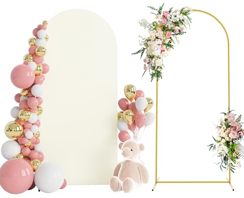 Wokceer 6 FT Wedding Arch Stand and Arch Cover, Metal Arch Backdrop Stand with Arch Stand Cover for Birthday Party Wedding Ceremony Bridal Baby Shower Event Decor, Ivory, DoorCover 0.8M-Ivory-K