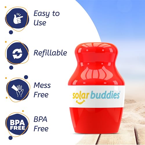 Single Pink Solar Buddies Refillable Roll On Sponge Applicator For Kids, Adults, Families, Travel Size Holds 100ml Travel Friendly for Sunscreen, Suncream and Lotions – vue 3