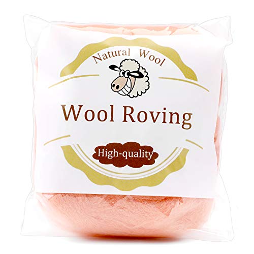 Colorful Wool Roving, 1.76 Oz Wool Roving Yarn, Fiber Roving Wool, Spinning Wool Roving for Needle Felting, Wet Felting, DIY Hand Spinning, Needle Felting Craft (Flesh Pink)