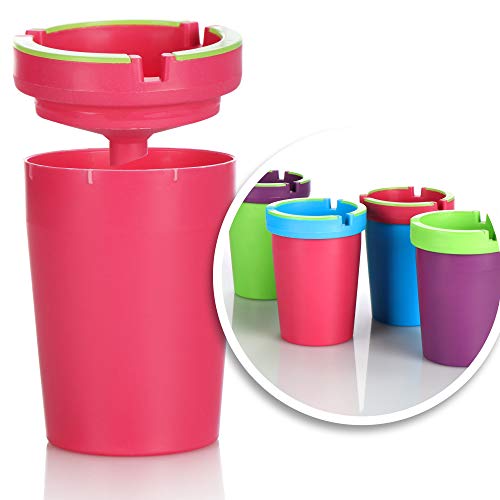 COM-FOUR® 2x Aschenbecher für draußen - Windaschenbecher - Sturmaschenbecher mit leuchtendem Deckel - Autoaschenbecher, Ø 8 cm (2 Stück - rot blau)