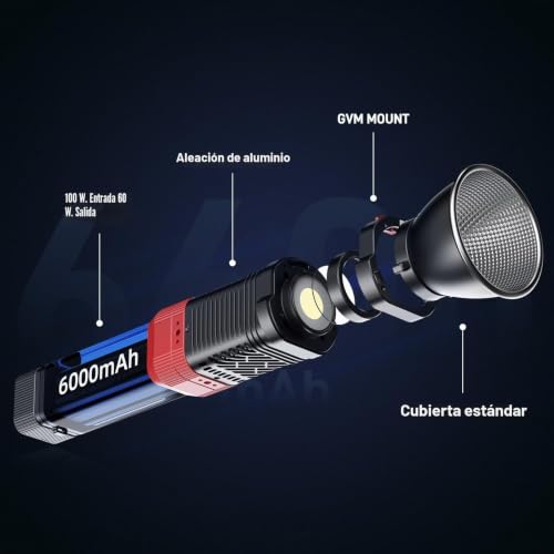 Luz de video RGB GVM PD60C 60W de 34200lux con control Bluetooth 6