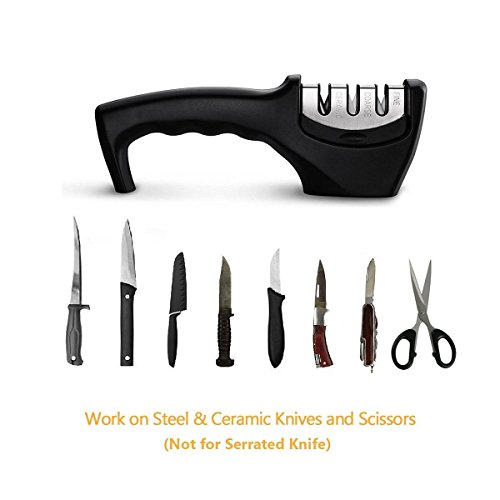 Kitchen Knife Sharpener 3 Stage Professional Knife-Sharpening Kit, Kitchen & Outdoor Sharpens Steel & Ceramic Knives For All Knife Sizes (Black) #TOP3