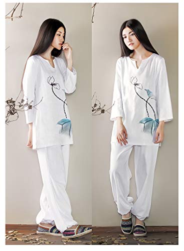 Ksua Womens Tai Chi Uniform Zen Meditation Suit Chinese Kung Fu Clothing Cotton Yoga Suit, Blue Us M/Tag L #TOP3