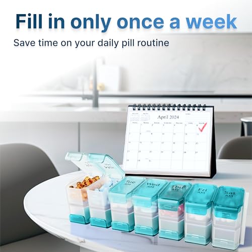 Image of Extra Large Pill Organizer 2 Times a Day - XL Pill Box 7 Day with Big AM /PM Compartments - Fits Large Vitamins, Supplements & Gummies, for 7 or 14-Day Use, Color-Coded, Senior-Friendly, No Spills