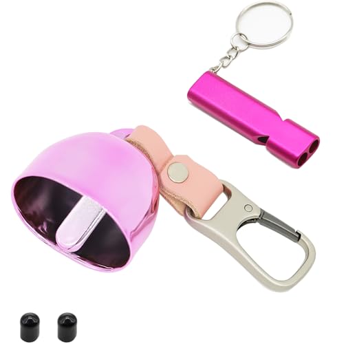 ZLYNN Loud Bear Bell with Emergency Whistle | Hiking Accessories for Women | Copper Bell with Leather Button Strap for Hiking, Backpacking, Survival, Biking, Fishing, Climbing, Camping (Pink)