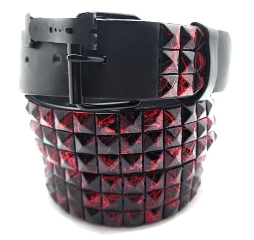 Red Fire & Black Pyramid Studded Belt Punk
