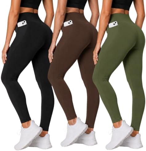 Kit 3 Calças Legging Feminina Grossa Cintura Alta Com Bolso (BR, ...
