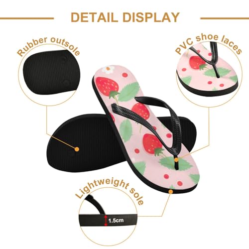 Mens Flip Flops Strawberry White FlowerSandal Flip Flops for Women Summer Beach Slipper 214B27102