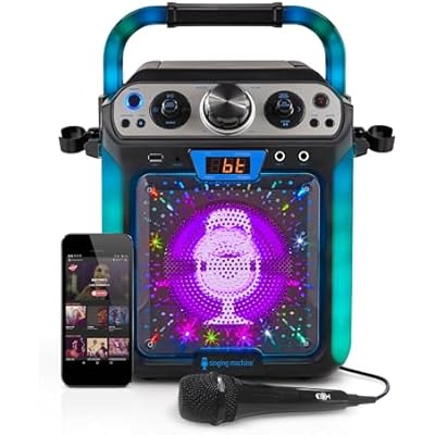 آلة الغناء Groove Cube Hype Retro Karaoke Machine مع CD+G وBluetooth وأضواء LED ومؤثرات صوتية ووصلة تلفزيون مثالية لحفلات الاسترجاع باللون الأسود/SML712BK