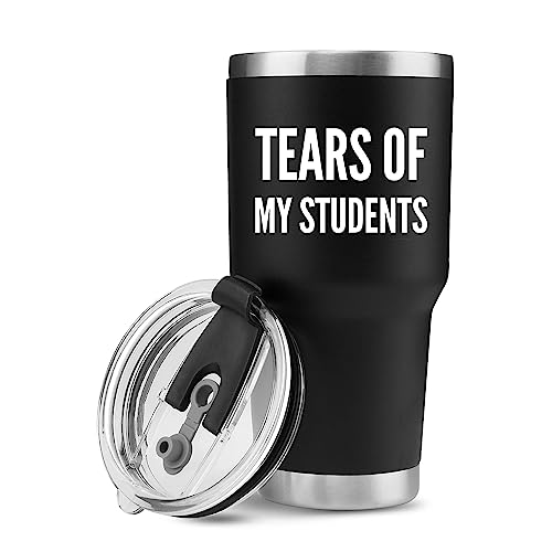Panvola Tears Of My Students Vacuum Insulated Tumbler Teacher Gifts From Student Funny College Professor Graduation Appreciation Drinkware Travel Mug (30 oz, Black)