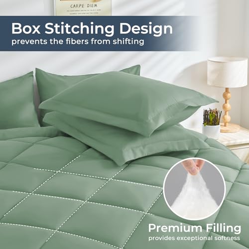 HEVUMYI Light Green King Comforter Set - 7-Piece All Season Bed in a Bag King, Ultra Soft Bedding Set with Comforter, Flat Sheet, Fitted Sheet, Pillowcases, Pillow Shams