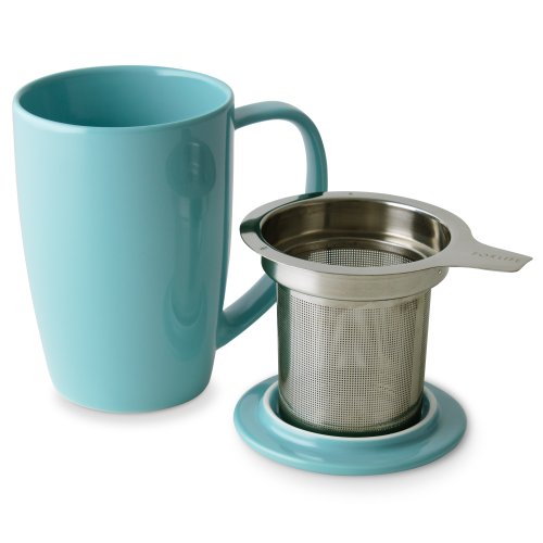 FORLIFE Curve Tall Tea Mug with Infuser and Lid 15 ounces, Turquoise - Thumbnail 2