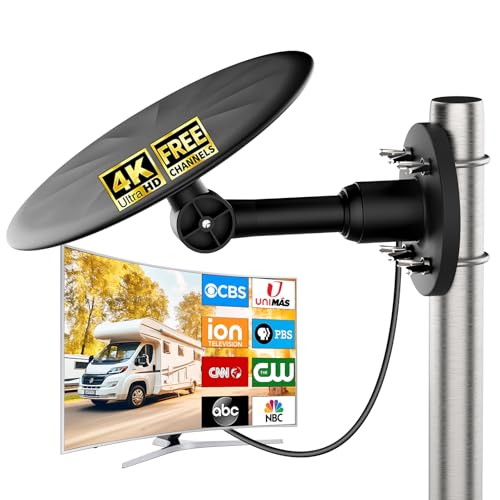 Outdoor TV Antenna for Smart TVs, 360° Omni-Directional Long Range HDTV Antenna, 4K 1080p VHF/UHF Digital TV Antenna for Outdoor Attic RV, 32.8ft Coaxial Cable, Durable Stable Reception (Black)