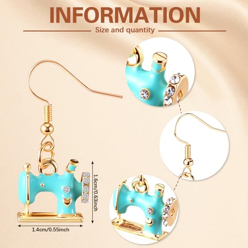 Nosiny 4 Pairs Enamel Alloy Sewing Machine Earrings 16mm Funny Cute Quilting Charm Vintage Jewelry Drop Dangle Fashion Spring Summer Sewing Gifts for Quilters Women Sewer Seamstress Ladies2