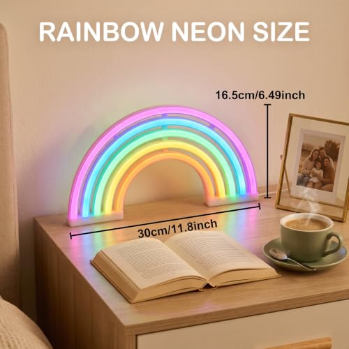 Image of Neon Rainbow Sign, USB & Battery Powered LED Wall Light, Cute Rainbow Decor for Girls Bedroom, Kids Room, Nursery & Dorm - Safe, No-Flicker Night Light for Party, Christmas & Birthday Gift