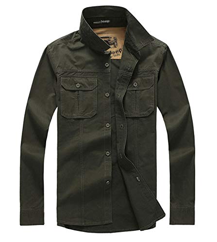 Flygo Mens Cotton Regular Fit Shirt Long Sleeve Button Down Double Pocket Dress Shirt2