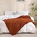 Linecooo Burnt Orange Fleece Throw Blanket 50”×60” for Couch Sofa Bed,Super Soft Cozy Plush Microfiber Flannel Blanket with 3D Checkered Design Lightweight for Adults,Woman,Girls