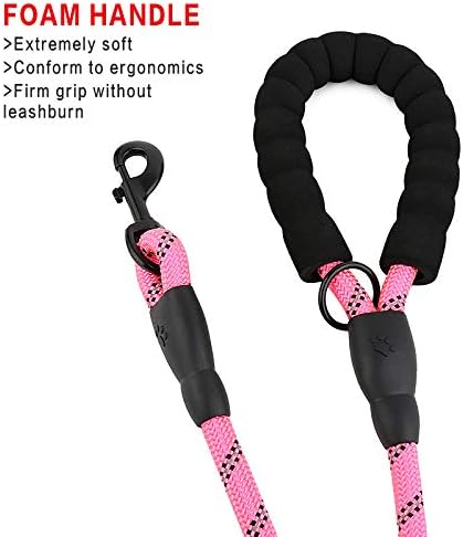 Rope Dog Leash 6ft Long,Traffic Padded Two Handle,Heavy Duty,Reflective Double Handles Lead for Control Safety Training,Leashes for Large Dogs or Medium Dogs,Dual Handles Leads(Pink) — view 5