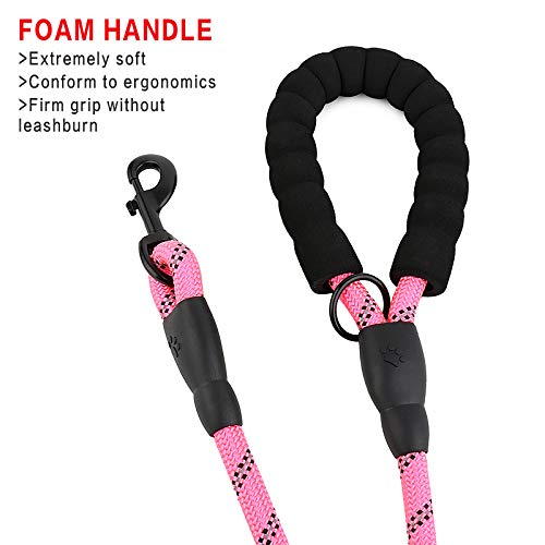 Image of Rope Dog Leash 6ft Long,Traffic Padded Two Handle,Heavy Duty,Reflective Double Handles Lead for Control Safety Training,Leashes for Large Dogs or Medium Dogs,Dual Handles Leads(Pink)