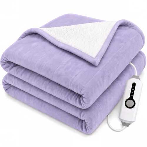 Light purple king size electric blanket with coral fleece side and sherpa reverse — the low weight that suits multi-room use