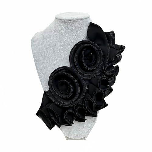 3D Pleated Flower Lace Patches Handmade Clothing Patch Collar Chest Patch Fabric Appliques Sewing Accessories for DIY Wedding Evening Dress (Style 2 Black)