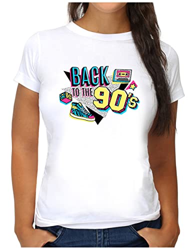 OM3® Back to The 90's T-shirt | Femme | Rétro 90s années 90 | S à XXL, Blanc., L